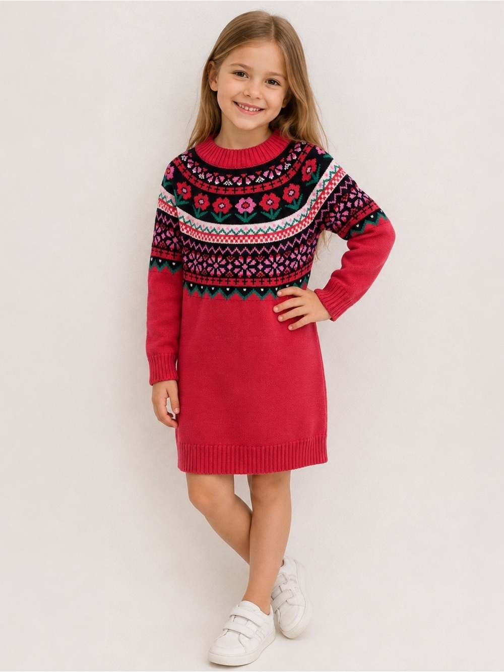 Hanna Andersson Fair Isle Sweater Dress Girls Size 6-7 120 cm 100% Cotton
